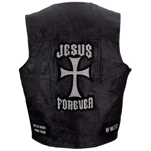 LAST ONE Italian Stone Leather Christian Vest - Picture 3 of 3